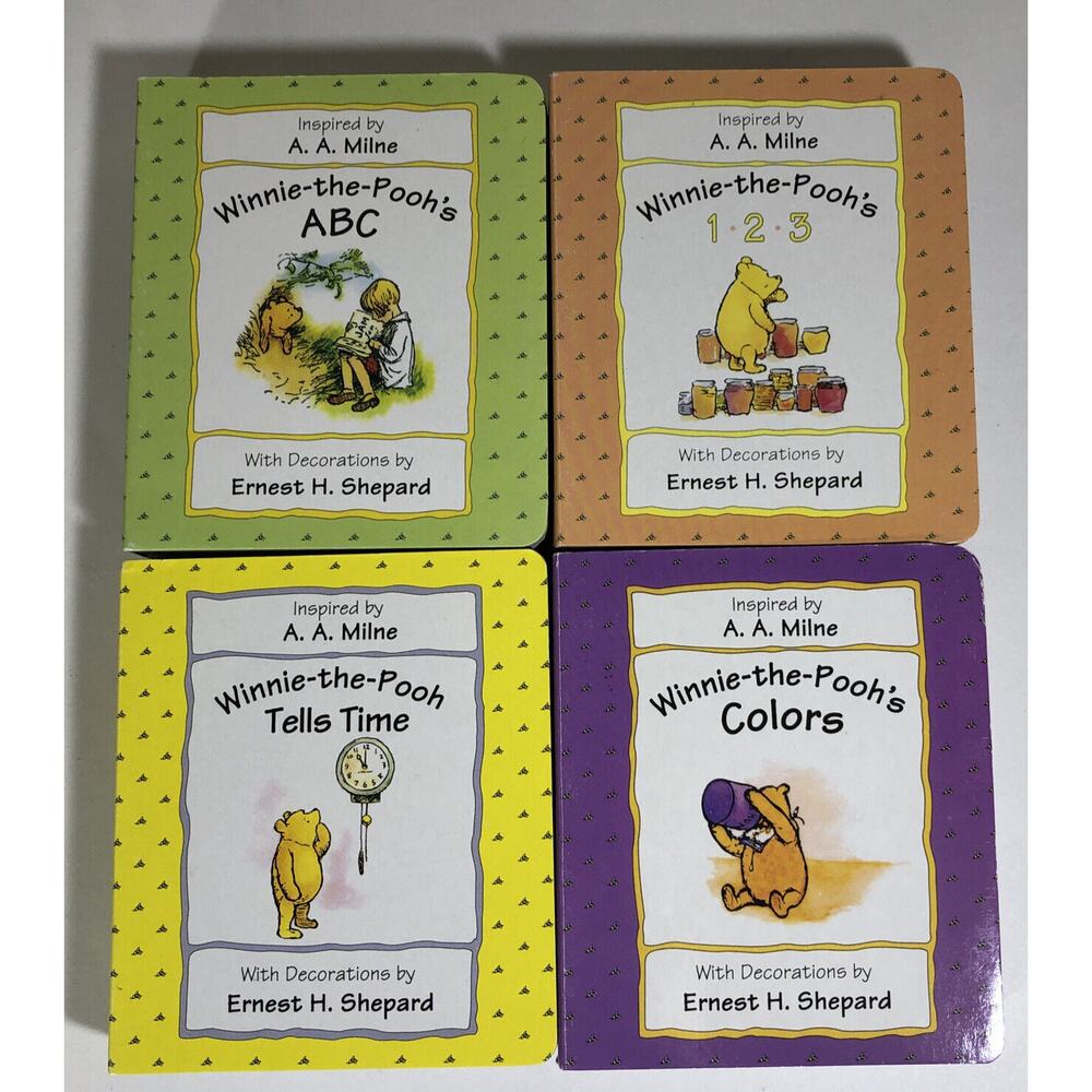 Winnie the Pooh by AA Milne 4 Dutton Board Books ABC, 123, Tell Time & Colors